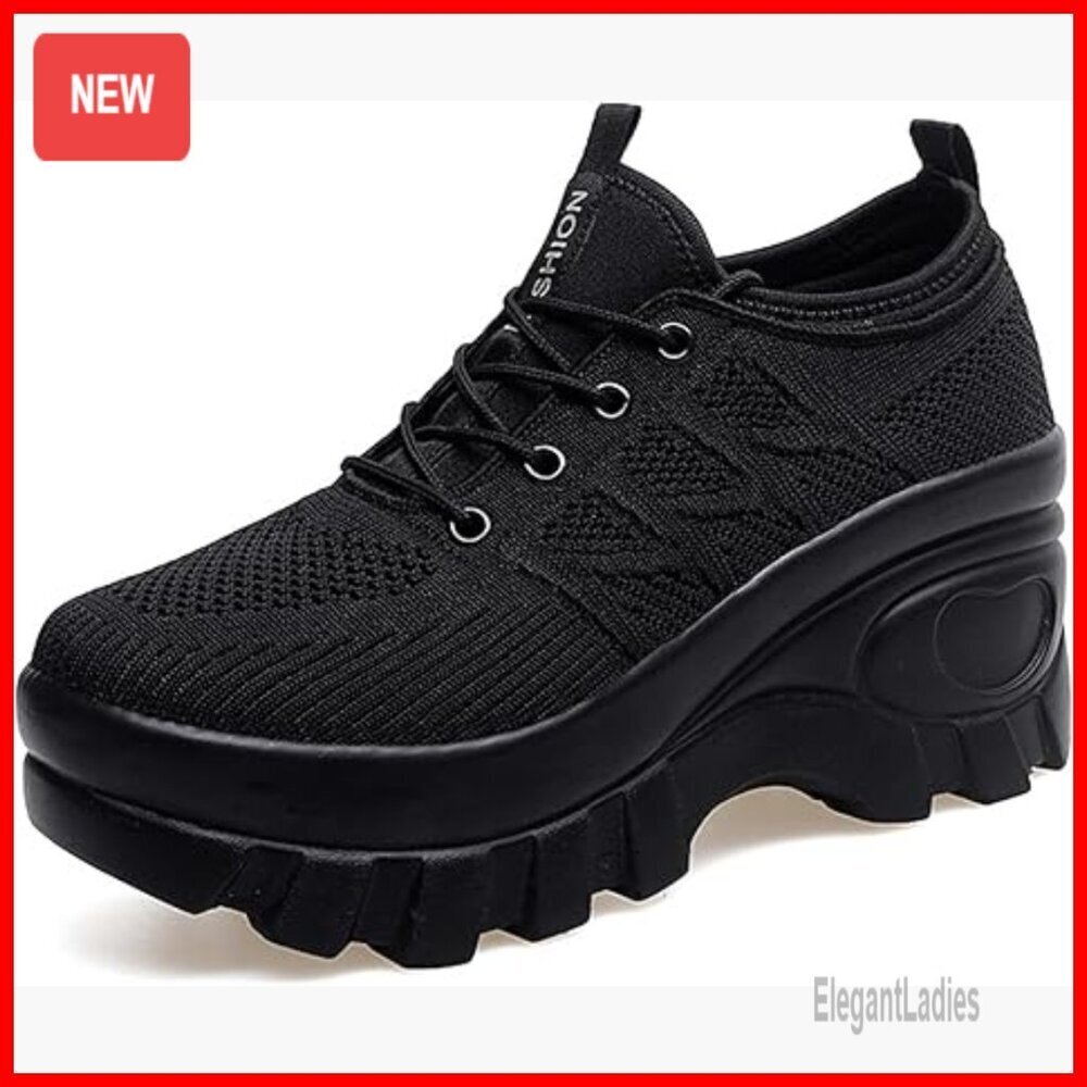 Chunky Platform Orthopedic Walking Shoes Knitted Breathable Lace Up Arch Support
